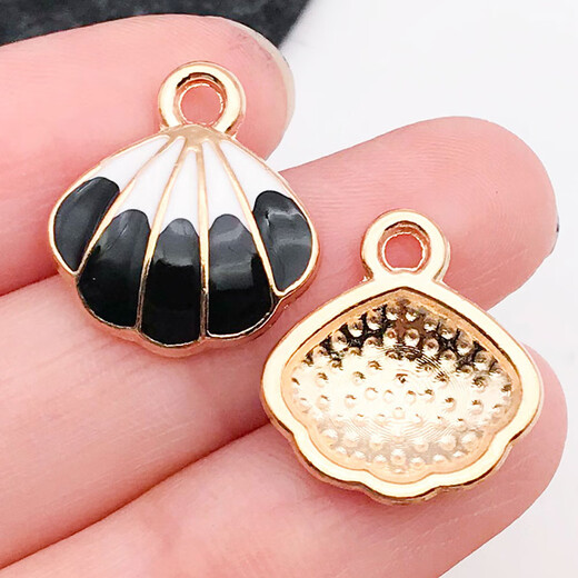 卡通海螺贝壳海星套装diy合金滴油饰品配件跨境钥匙扣手链挂件 1个黑色贝壳16x17mm-1.3g-12033 滴油+锌合金