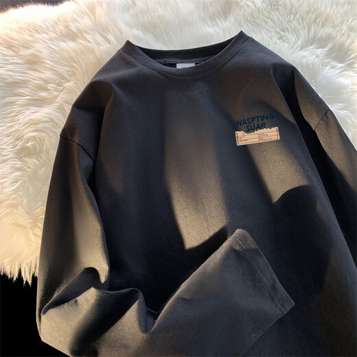 Semir heavy American retro cotton long-sleeved T-shirt for men's spring and autumn ins trendy brand loose and versatile oversiz [3895-WASP] apricot M