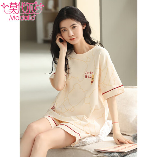 莫代尔2025年新款睡衣女夏短袖短裤夏款学生时尚简约可外穿家居服套装 ZH-9848 M (80-100斤)