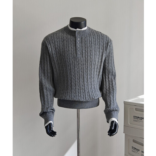 BULLDAMAN old money style Henry collar fake two-piece sweater for men winter new casual commuter style bottoming sweater dark gray S