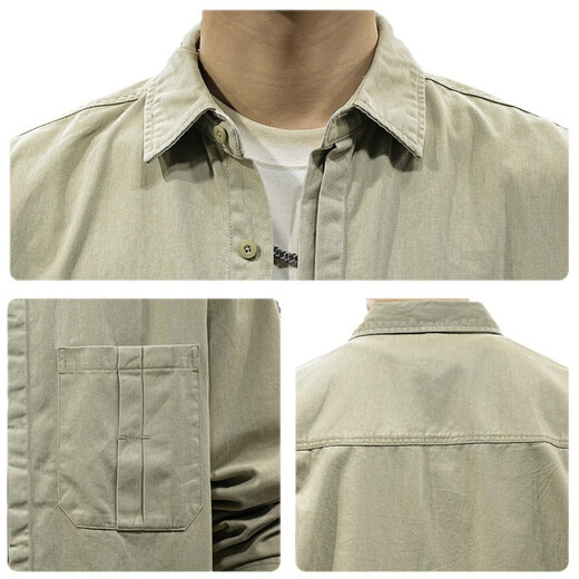 Bmuvlss high-end brand men's American retro long-sleeved shirt men's new autumn style loose youth casual top men's khaki XL weight 140-160Jin Jin equals 0.5 kg