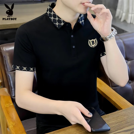 花花公子（PLAYBOY）短袖t恤男2025夏季新款潮流polo领商务休闲上衣薄款百搭宽松男装 绿色 L