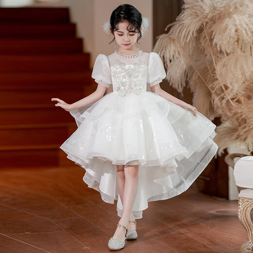 
Girls high-end dresses, girls flower birthday princess dresses, light luxury niche piano performance skirts, children's performance costumes 2766 white 130