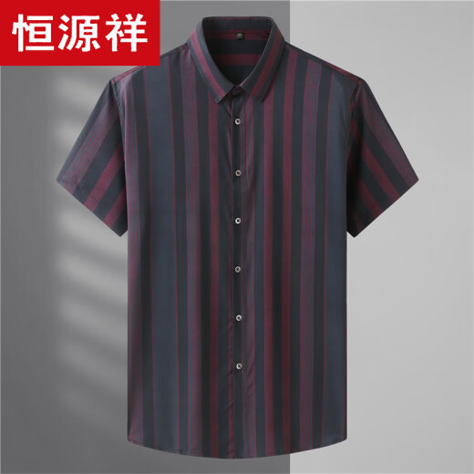 恒源祥2025夏季新款大码男装短袖衬衫男士胖子花衬衣特大码冰丝上衣衬衣 9207黑色短 袖 S 175120-140斤