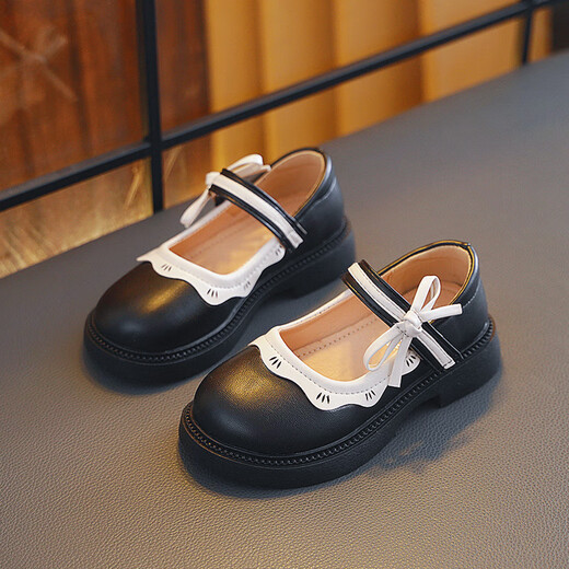Ziyu Girls' Princess Shoes Summer Soft Sole Children's Little Leather Shoes with Dress Performance Bow Black Fashionable Non-Slip Single Shoes 832 Black 35 Inner Length 21.4cm