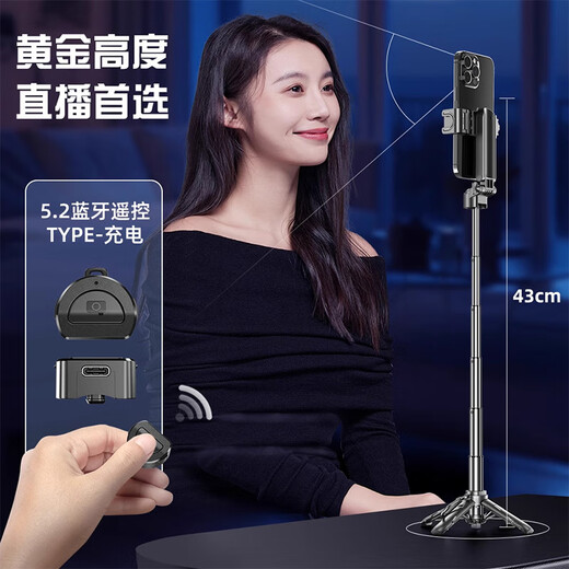 骏虹骁2025新款超迷你自拍杆多功能手持拍照通用演唱会拍摄支架远程蓝牙拍照便携d 黑色·超迷你自拍杆+充电蓝牙遥控器