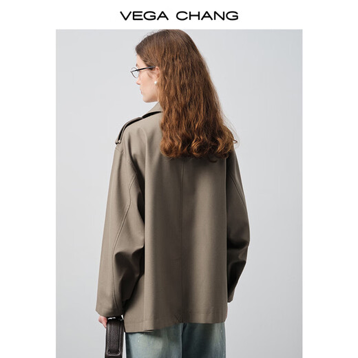 VEGA CHANG Short Windbreaker Women's 2026 New Spring Double-breasted Design Small Jacket Baked Brown-1 L