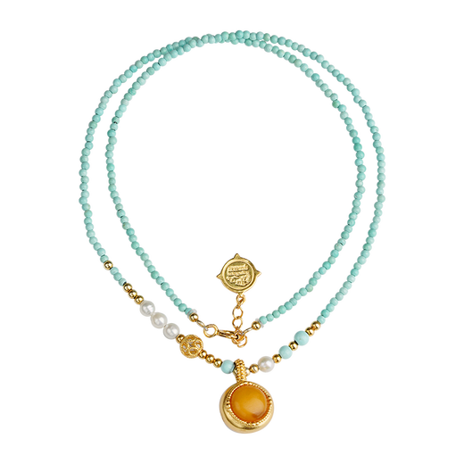 Potala Palace original mine turquoise beeswax pearl pendant 925 silver transfer beads men and women necklace birthday gift for girlfriend
