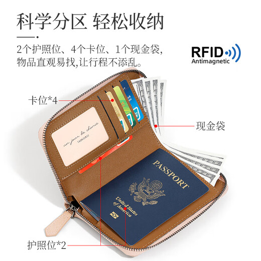 fancyfree防盗刷护照包旅行防水RFID便携证件包出国男女护照保护套收纳包 粉色