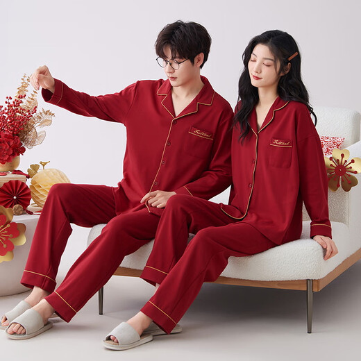 Victoria style couple pajamas wedding popular 2025 spring and autumn new wedding wedding dowry festive suit home clothes Z9520 couple XL women