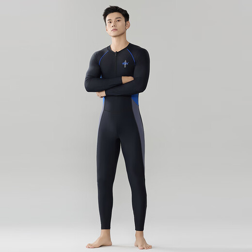 Chasing Wave Swimsuit Men's One-piece Long Sleeve Pants Full Body Sunscreen Quick-Drying Professional Snorkeling Surfing Wear Jellyfish Suit Swimming Suit Black, Blue and Gray 3XL