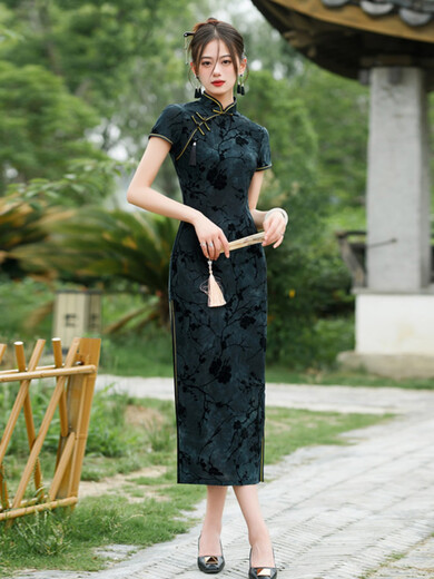 
Leaving Tian Lao Shanghai Full-palm Cheongsam Ancient Blue and White Porcelain Old Shanghai Long Improved Cheongsam New 2025 Young Women 17078 Pattern M All Size
