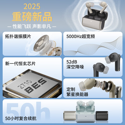 Laite Yier 2025 new model - blockbuster new product Starring ultra Bluetooth headset in-ear true wireless HiFi sound quality active noise reduction ultra-long battery game music sports headset Gold list hot sale Soft blue 52dB deep space noise reduction LDAC/LHDC - dual version