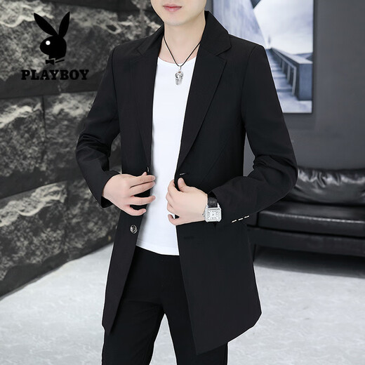 Playboy (PLAYBOY) mid-length suit men's Korean version slim fit spring and autumn trendy handsome pink small suit thin windbreaker jacket pink M 100Jin Jin equal to 0.5 kg or less