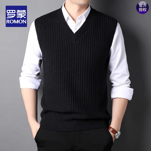 罗蒙（ROMON）针织马甲背心男士V领宽松纯色秋冬无袖中青年毛衣柔软仿貂绒坎肩 浅灰 L 170