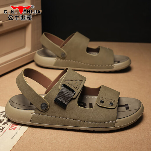 Bull Family Sandals Sandals Herren 2025 Sommer Neue Zwei-Wear-Hausschuhe Herren Beachschuhe Outdoor nicht rutschernde atmungsaktive weiche alleinige Freizeitschuhe Herren Khaki [GN12510z089] 41 (Sportgröße)