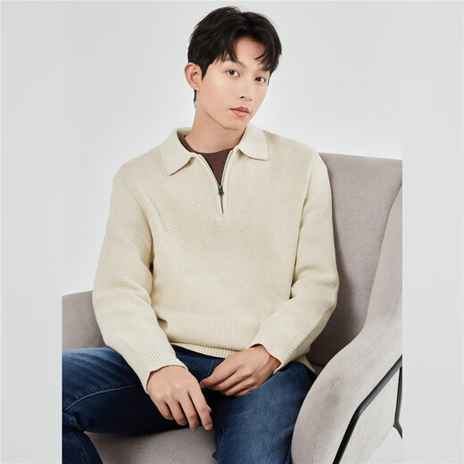 Giordano sweater men's machine washable thickened pullover sweater long-sleeved lapel half-zip sweater for men 01054785