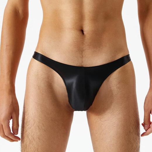 Body shaping men's large size low waist thongs, bright silky and glossy ultra-thin transparent sexy pants, high elastic tight underwear, gray M size suitable for 90-110Jin [Jin equals 0.5 kg]