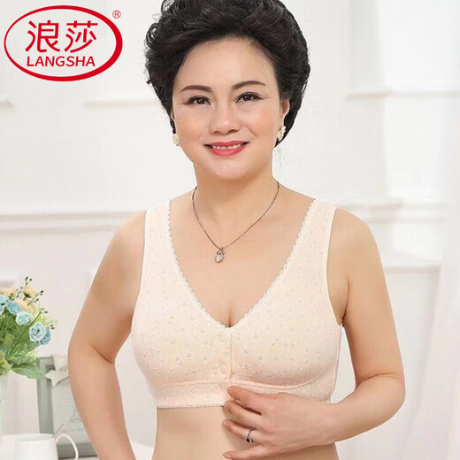 浪莎（LangSha）春夏新薄款蕾丝无钢圈舒适透气中老年妈妈内衣大码文胸前扣女胸罩 蕾丝花边肤色 均码 38码建议85-100斤