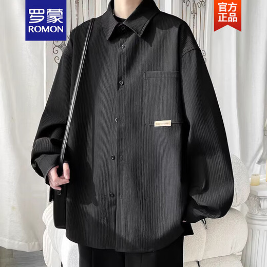 Romon 2025 Neues weißes Droop-Shirt-Hemd für Herren, Frühlings- und Sommer-Freizeitjacke Teenager Student Shirt C9871 Weiß Long* Ärmeln m ungefähr 95 ~ 110 Jin [Jin gleich 0,5 kg] kann getragen werden