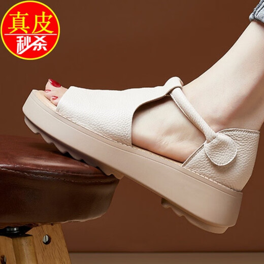Zulijian Master Roman genuine leather sandals for women 2025 new summer genuine leather thick sole retro fish mouth shoes soft sole bag heel Wenzhou Huidong is not tired from her feet and wears hole shoes outside - black 35 sandals for women 2025 new