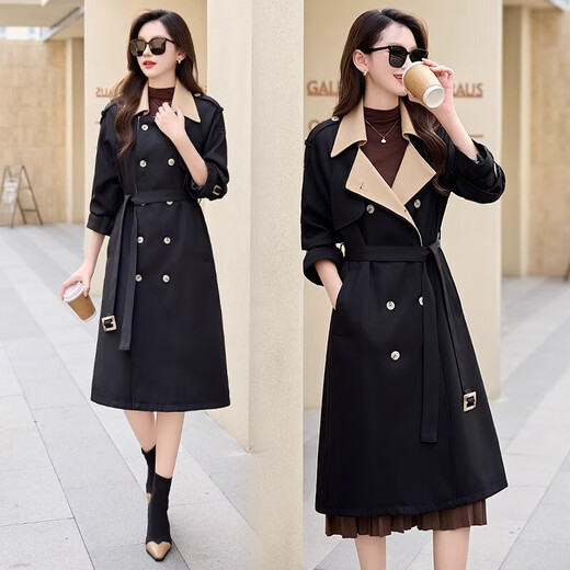 Romon High-End Color Bloklock Breakbreaker for Women Mid-longitud de mediana longitud y otoño NUEVO British Style Fashionable Lapel Cerrado Cerrado para mujeres para mujeres Black M (recomendado 85-100 Jin [Jin equivale a 0.5 kg])