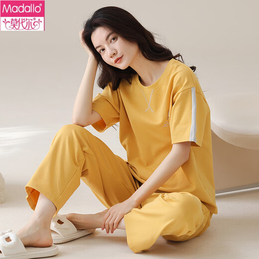 莫代尔女士短袖睡衣套装长裤夏季纯棉家居服纯棉可外穿薄款夏天卡通 Y9721 M (建议75-95斤)
