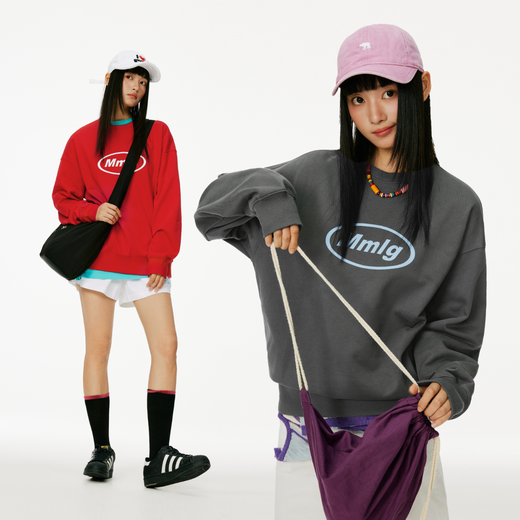 
MMLG 87mm pure cotton round neck sweatshirt for women for men's autumn new loose and versatile Korean classic pullover jacket Pink S