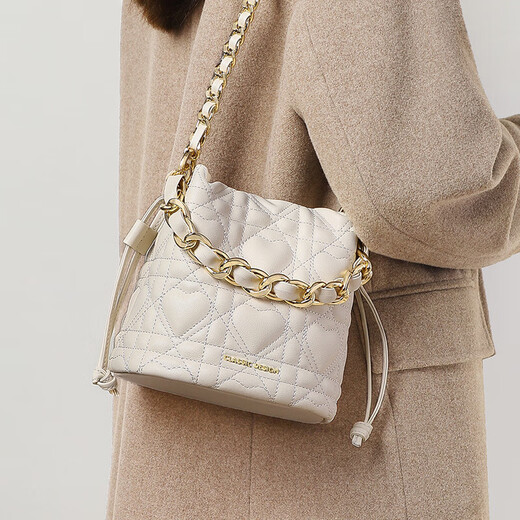 
AnySmic international first-line brand new fashionable Korean style chain bucket handbag small carry bag one-shoulder crossbody bag beige white