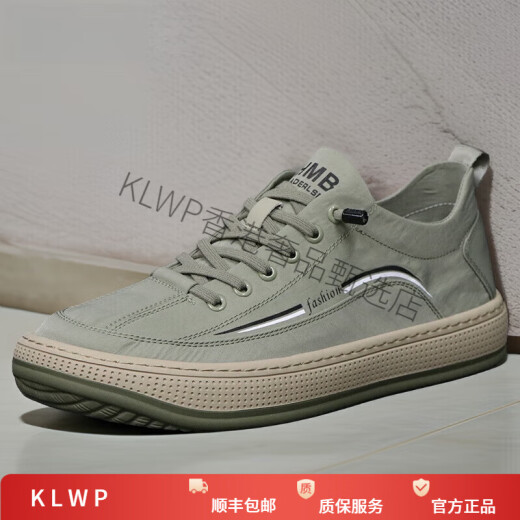 KLWP香港高端品牌高档帆布鞋男士免系带一脚蹬透气休闲鞋软底运动板鞋 灰色 40