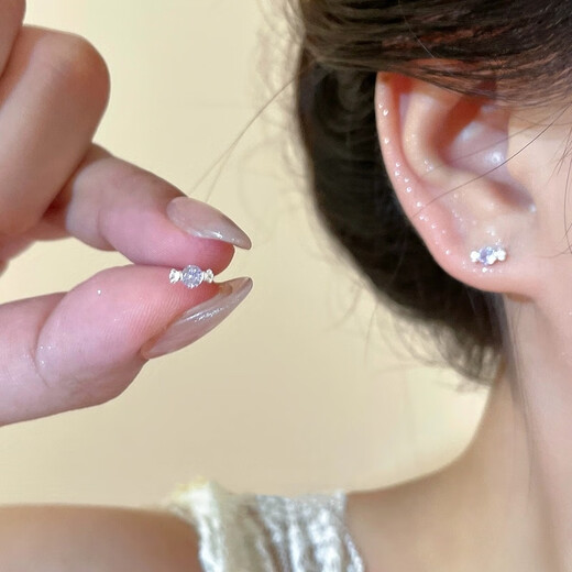 Fanshengyu S999 Pure Silver Ear Hole Earrings for Women, Ear Bone Nails for Sleeping, No Need to Take Off High-end Light Luxury Earrings, Ear Sticks for Men, S999 Pure Silver Candy Earrings, One Pair White