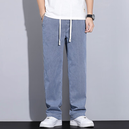 MONTAGUT Sommer Tencel Casual Hosen Männer 2025 Neue Dünne Drape Amerikanischen Trendy Eis Seide Lose Gerade Hosen Männer ck_1048 Blau M