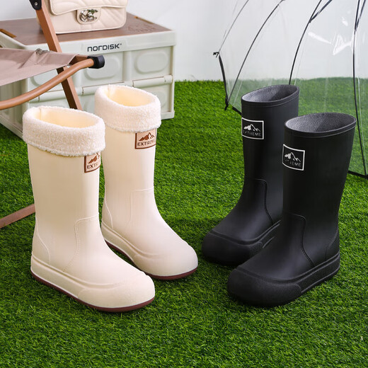 Bottes de pluie à la mode pour femmes, chaussures imperméables antidérapantes mi-mollet avec velours, bottes de pluie chaudes pour le travail de cuisine, chaussures en caoutchouc quatre saisons, surchaussures, bottes d'eau, blanches, sans velours 37