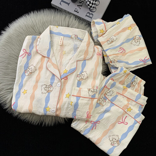 
Jingpufei cute puppy pajamas for women in summer cotton yarn three-piece home clothes Yunduo Cotton-J9901# Paradise puppy three-piece M [Suggestion 75-100Jin [Jin equals 0.5 kg]]