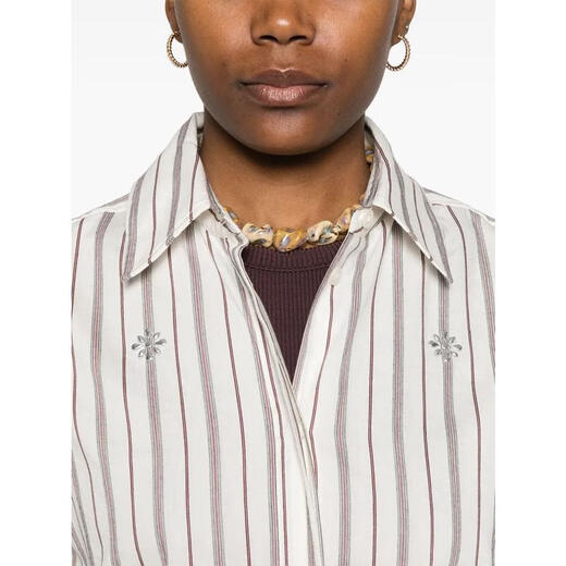 Golden Goose Women's Women Striped Cotton Coton à manches longues Shirt Fashion Sequin décoration décontractée et polyvalent blanc 12107 Papyrus / vent One Taille S