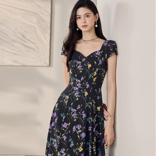 ROEYSHOUSE French puff sleeve big sling dress 2025 summer new style beautiful printed midi skirt 12107 color 2XL
