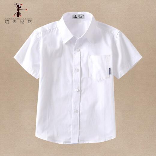 Capítulo genial (Kuzhang) Boy Camisa blanca de manga corta Traje de rendimiento de la escuela delgada de verano de tamaño mediano de tamaño medio