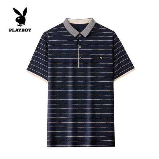 花花公子（PLAYBOY）品牌男士短袖t恤中老年纯棉翻领大码Polo衫爸爸夏装半袖上衣 灰色 6628 真口袋 M 165【适合120斤以下】