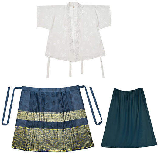 
True new Chinese style woven gold horse-faced skirt summer 2025 new suit small person improved Hanfu women's daily wearable 12187 blue petticoat skirt M