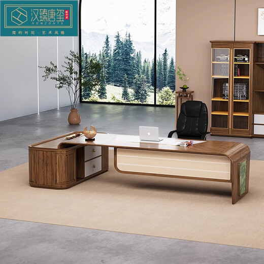 HONZONTX new Chinese style light luxury ash executive desk business office hotel B&B host boss desk filing cabinet furniture 2-meter desk
