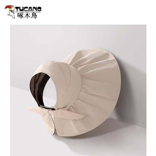 Woodpecker (TUCANO) Vinyl Hollow Top Sun Hat Women's Anti-UV Sun Hat 2025 New Large Brim Face Covering Fisherman Hat Sun Hat Milk Apricot White - Bow Style Velcro Adjustable (Windproof Rope Delivered)