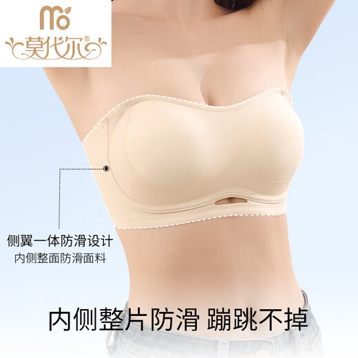 莫代尔无肩带内衣女小胸聚拢显大防滑不掉隐形无痕抹胸式裹胸文胸罩 肤色 S [75-90斤32/70ABC]