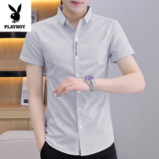 Playboy (Playboy) 2025 Nouvelle chemise à manches courtes décontractée pour hommes Summer Mine Korean Style TRENDY Half-Marseved Shirt Handom Inch Shirt Top 829 White M 80-105Jin [Jin est égal à 0,5 kg]