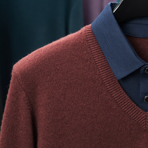 Hengyuanxiang Shirt Collar Sweater Men's Pure Wool 2025 Autumn and Winter New Men's Fake Two-Piece Wool Sweater Tops Business Casual Mineral Gray XL (175) Recommended 150-160 Jin Jin equals 0.5 kg (order according to weight)