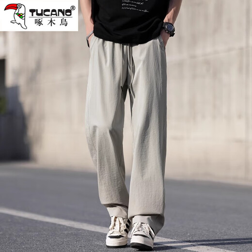 Pantalon occasionnel pic pour hommes 2025 Tendance d'été Pantalon de soie de glace pour hommes pour hommes adolescents drapage polyvalent pantalon haut de gamme pour hommes 6636 kaki xl recommandés 130-150jin [Jin est égal à 0,5 kg]