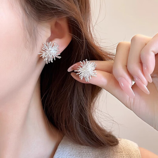 Dandelion Zircon Fireworks Earrings Niche High-end Exquisite Temperament Personalized Earrings 2025 New Ear Jewelry Dandelion Zircon Fireworks Earrings 1.5CM