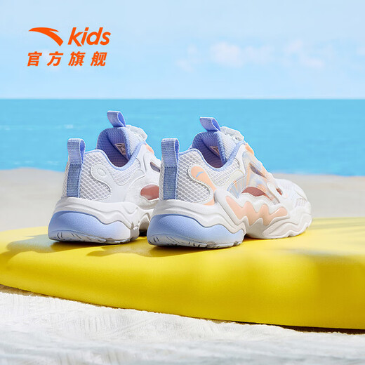 ANTA children's sandals, girls' shoes, 2025 summer new knob buckle breathable frame shoes, Baotou Yunyi beach shoes, girls, white/lotus orange 6910H-2 39