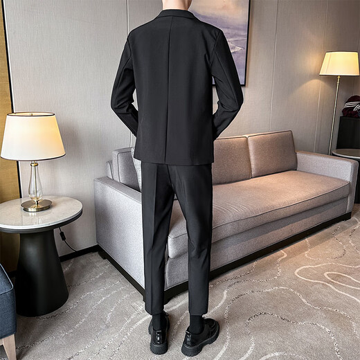 JEEP SPIRIT吉普休闲潮流春秋季西服套装男士痞帅修身感单外套韩版潮流男装 深灰九分套装（西裤+西服） XL 【推荐130-145斤】