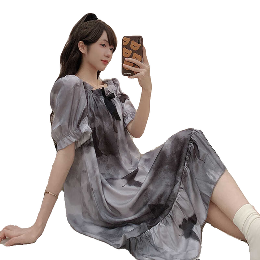 雅鹿睡裙女夏季2025年新款款薄款短袖梦幻ins蝴蝶家居服 MBN_13077#开衫双短蝴蝶 M 女