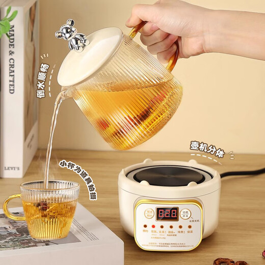 Mini fully automatic health pot tea kettle for stewing, all-in-one tea kettle, kettle, office small all-glass flower teapot, thermostatic kettle for one person, 2025 new kettle, mechanical model + constant temperature 55 0.65L + glass tea leakage